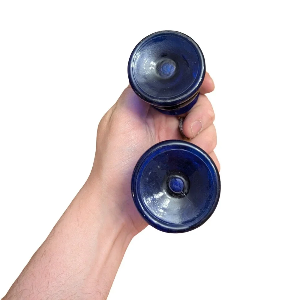 Vintage Pair Small Cobalt Blue Glass Taper Candlestick Holders 2.5" Royal - Picture 4 of 4